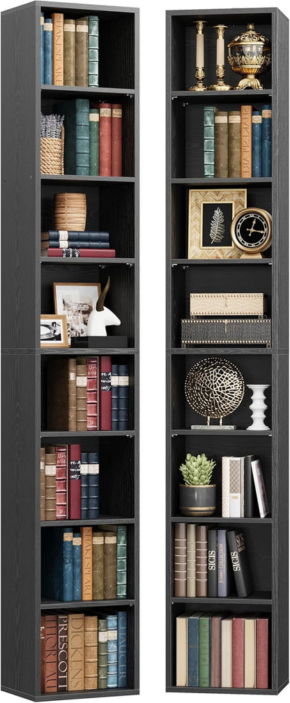 IRONCK Tall Narrow Bookshelf 8 Tiers 71in Set of 2, Compact Corner Bookcase, Easy to Match for Living Room, Office, Study, Bedroom