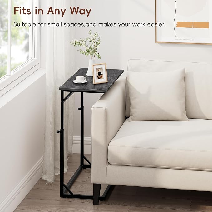 Vagusicc C Shaped End Table for Couch, 33.5''Tall C-Table End Table Adjustable Height Side Tables, Large Surface Sofa Tables TV Tray, Slide Under Couch Tables for Sofa, Living Room,Bedroom,Gray Walnut