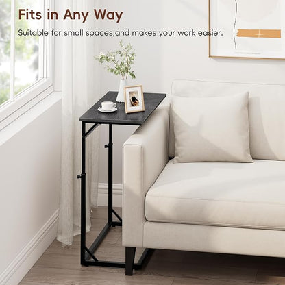 Vagusicc C Shaped End Table for Couch, 33.5''Tall C-Table End Table Adjustable Height Side Tables, Large Surface Sofa Tables TV Tray, Slide Under Couch Tables for Sofa, Living Room,Bedroom,Gray Walnut