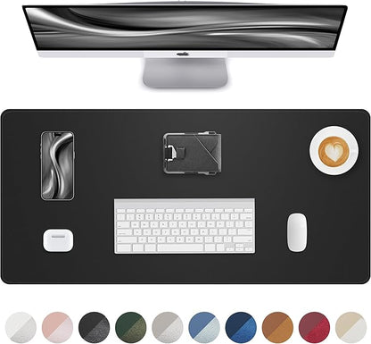 Leather Desk Pad Protector,Desk Mat,Large Mouse Pad, Non-Slip Desk Pad, Waterproof PU Leather Desk Blotter Mat, Desk Cover for Office and Home (Black, 36" x 17")