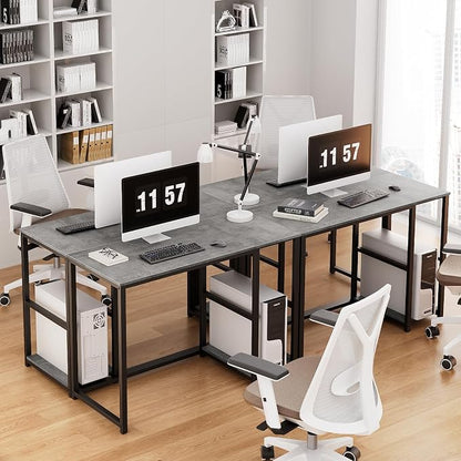 SINPAID Computer Desk 40 inches with 2-Tier Shelves Sturdy Grey Desks with Large Storage Space Modern Gaming Desk Study Writing Laptop Table, Gray