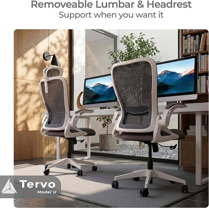 Tervo Model U | Folding Office Chair for Small Spaces | Ergonomic Design with High Rebound Mesh | Computer Desk Chair for Gaming | For Adults & Kids | Foldable & Compact with Flip Up Arms