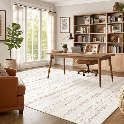 Nakagishi 10x12 Area Rug Living Room: Washable Boho Large Neutral Modern Soft Stain Resistant Farmhouse Indoor Floor Rug Non Slip Accent Carpet for Bedroom Nursery Kids Playroom Office- Brown