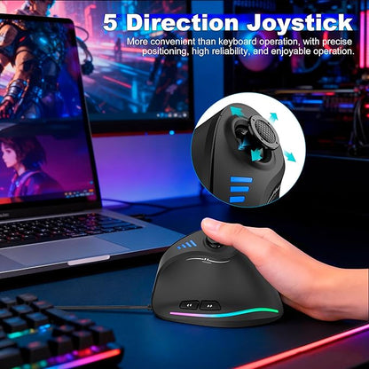 TRELC Gaming Mouse with 5 D Rocker, Vertical Ergonomic Mouse with 11 Programmable Buttons, 10000 DPI, On-Board Memory, Optical Computer Mice for PC/Laptop/E-Sports/Gamer (Wired)