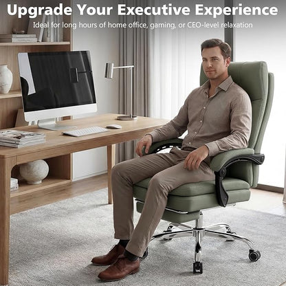 Big and Tall Comfy Office Chair,Ergonomic High Back Executive Desk Chair with Foot Rest,Heavy Duty Reclining Computer Chair with Wide Spring Cushion for Cross Legged,Home,Office,Gaming