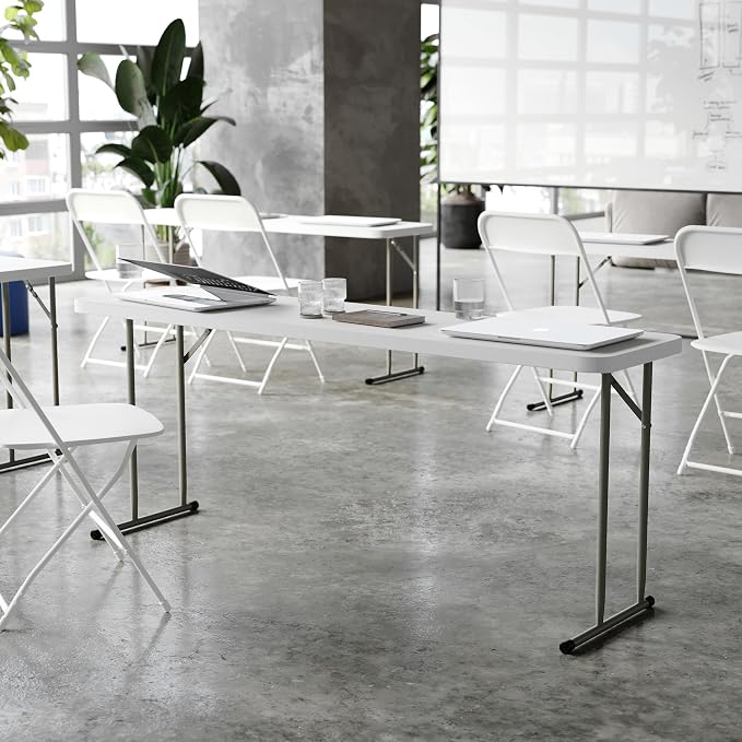 Flash Furniture Kathryn 6' Rectangular Plastic Folding Table, Long Plastic Foldable Table for Indoor/Outdoor Events, White