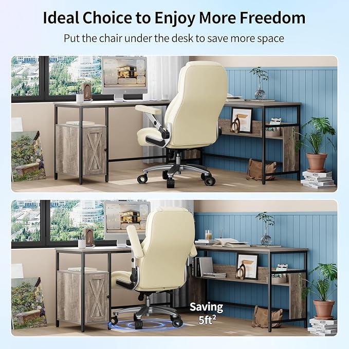 Big and Tall Office Chair with 5D Arms, Fabric & PU Leather Heavy Duty Desk Chair, Adjustable Lumbar Support & Height, Tilt Function, High Back Ergonomic Executive Computer Chair
