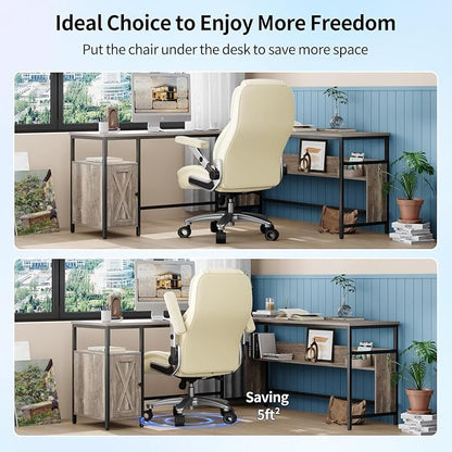 Big and Tall Office Chair with 5D Arms, Fabric & PU Leather Heavy Duty Desk Chair, Adjustable Lumbar Support & Height, Tilt Function, High Back Ergonomic Executive Computer Chair