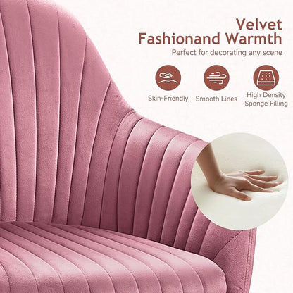 Warmiehomy Vanity Chair, Velvet Office Chair, Desk Chair for Home Office, Comfy Task Chair with Arm Rest for Reading Makeup, Dusty Rose