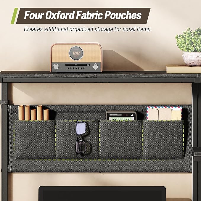 Clamp On Desk Shelf, 3-Tier Above Desk Extender with Pegboard & Hooks, Metal & Wooden Desktop Bookshelf & Organizer, Tabletop Storage Rack for Office Accessories, 38.3" W x 33" H, Black