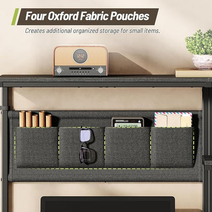 Clamp On Desk Shelf, 3-Tier Above Desk Extender with Pegboard & Hooks, Metal & Wooden Desktop Bookshelf & Organizer, Tabletop Storage Rack for Office Accessories, 38.3" W x 33" H, Black