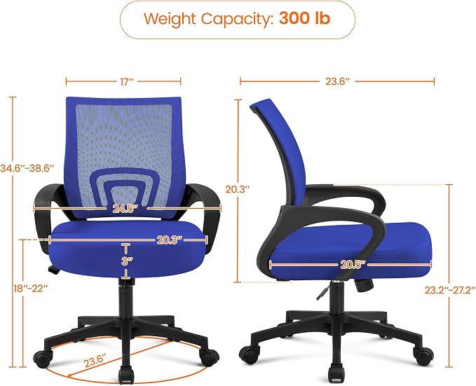 Topeakmart Executive Desk Chair Ergonomic Mesh Back Office Chair Adjustable Work Chair with Lumbar Support and Swivel Rolling Wheels for Home Office Study, Blue