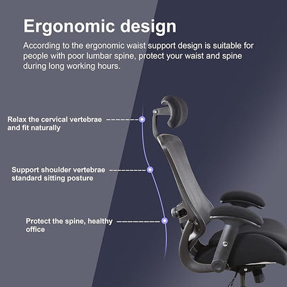 BOLISS Ergonomic Tall Office Chair with Double-Layer Seat Cushion, Desk Chair Adjustable Headrest, Adjustable Lumbar Support, Height Adjustable Flip-Up Arms