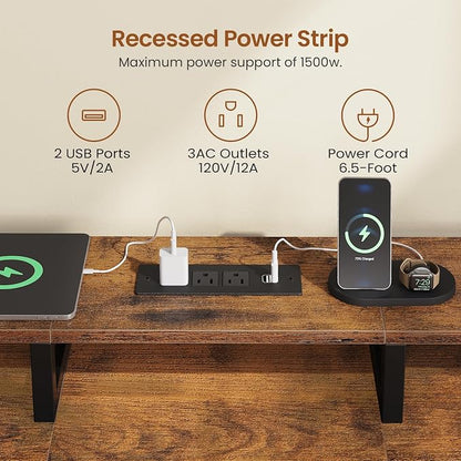 SEDETA 94.5" 2 Person Gaming Desk, Long Office Computer Desk with 8 Drawers & LED Lights, Two Person Desk with Storage, Power Strip & Monitor Stand for Home Office, Rustic Brown