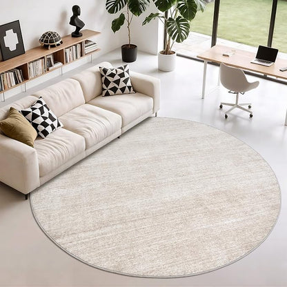 Valenrug Washable Round Area Rugs 8x8 - Stain Resistant 8ft Round Rugs for Living Room, Non Slip Backing Printed Rugs for Bedroom, Folable Machine Washable Area Rug (8ft, Beige)