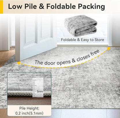 RELEANY Washable Area Rugs 2'x6' Non-Slip Modern Abstract Soft for Living Room Entryway Bedroom Kitchen, Print Pattern, Gray White Grey
