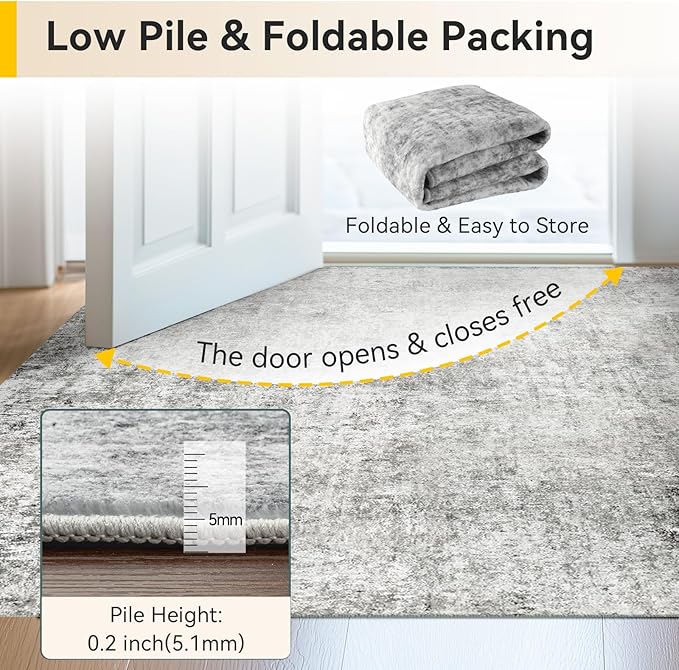 RELEANY Washable Area Rugs 6ft Non-Slip Modern Abstract Soft for Living Room Entryway Bedroom Kitchen, Print Pattern, Gray White Grey