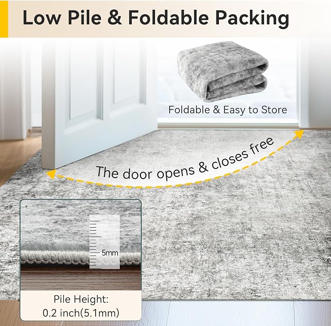RELEANY Washable Area Rugs 5'x7' Non-Slip Modern Abstract Soft for Living Room Entryway Bedroom Kitchen, Print Pattern, Gray White Grey