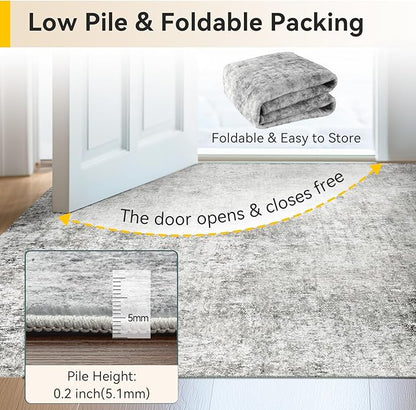 RELEANY Washable Area Rugs 2'x8' Non-Slip Modern Abstract Soft for Living Room Entryway Bedroom Kitchen, Print Pattern, Gray White Grey