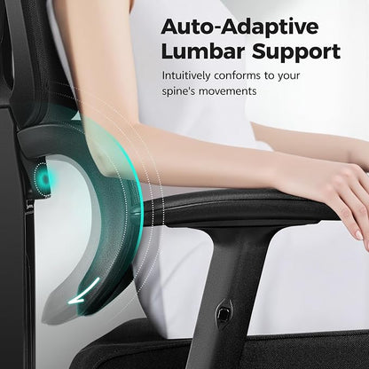 Ergonomic Office Chair High Back Desk Chair with Lumbar Support, Breathable Mesh Computer Chair with Adjustable Armrests Height, Reclining Swivel Big and Tall Gaming Chair for Home Office(Black)