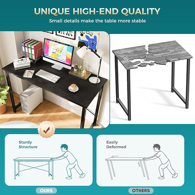 OLIXIS 63 Inch Computer Office Desk for Small Spaces, Writing Gaming Work Desk Modern Study Table with Storage Bag & Headphone Hook Home Bedroom, Black