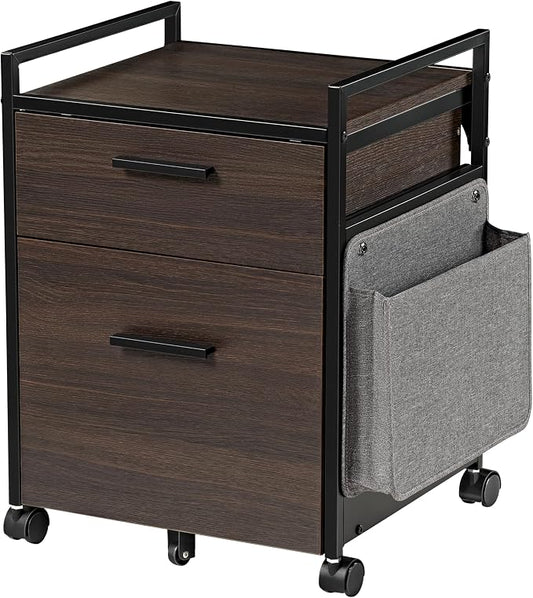 EUREKA ERGONOMIC 2 Drawer Mobile File Cabinet with Wheels, Solid Wood Rolling Storage Cabinet for Home Office, Space-Saving Under Desk Organization with Printer Stand, Black
