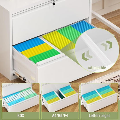 Crownland Lateral File Cabinet with 2 Drawers, 28" W Metal Lockable File Cabinets for Home Office, Office Cabinet for Storage Legal/Letter/A4/F4 Files(White)