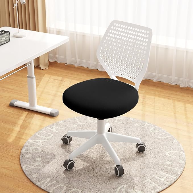 Small Office Chair with Wheels, Armless Desk Chair Height Adjustable Swivel Rolling Task Chair Breathable Mesh Ergonomic Computer Work Chair for Adult, Black and White