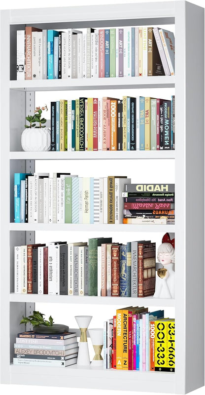 VASAAOSD Metal Bookshelf - Adjustable White Bookcase, 5 Tier Book Shelf, Heavy Duty Sturdy Book Case, Modern Bookshelves and Bookcases for Home Office, Living Room, Bedroom, Library(69" H)