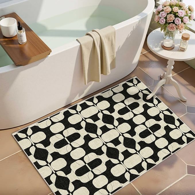 Latte&Fog 2x3 Entryway Rug, Small Modern Abstract Door Mat Samll Rug, Washable Kitchen Rug, Boho Non Slip Low Pile Carpet for Indoor Kitchen, Entry, Front Door and Bathroom - Beige