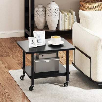GOFLAME Under Desk Printer Stand, 2-Tier Mobile Printer Table with Storage Shelf, Metal Frame, Rolling Printer Cart Holder Storage Rack with Lockable Wheels for Home Office, Black