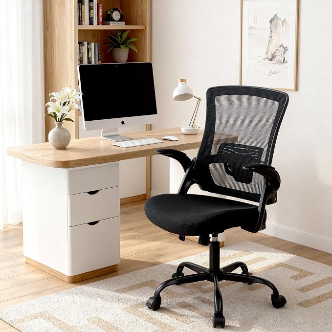NEO Chair Office Chair High Back Desk Chair Comfy Mesh Gaming Computer Seat with Ergonomic Lumbar Rolling Adjustable Flip-up Armrests and Wheels (Dark Black)