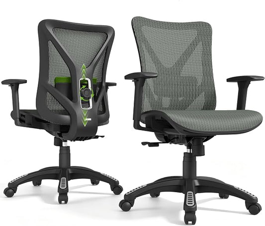 Ergonomic Office Chair, Mesh Computer Desk Chairs with Adjustable Lumbar Support, 3D Armrests, Tilt Function, Comfy Wide Seat, Swivel Executive Work Task Chair for Company and Home