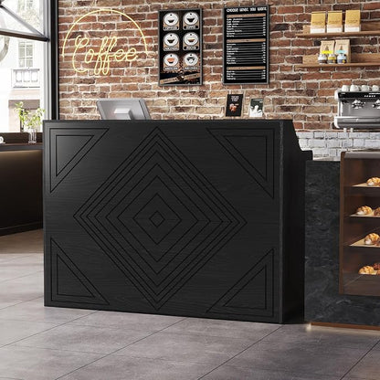 Reception Desk with Counter, Front Desk with Storage Cabinet and Drawer, 47 inch Modern Retail Counter with Cable Grommet for Checkout, Barber, Beauty Salon, Home Office