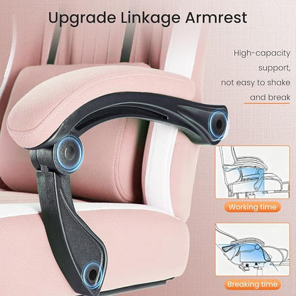 DUMOS Gaming Chair with Linkage Armrests, Video Game Chairs with Pocket Spring Cushion, Ergonomic Computer Silla Gamer Office Desk Chair with Footrest for Adults & Students, Pink