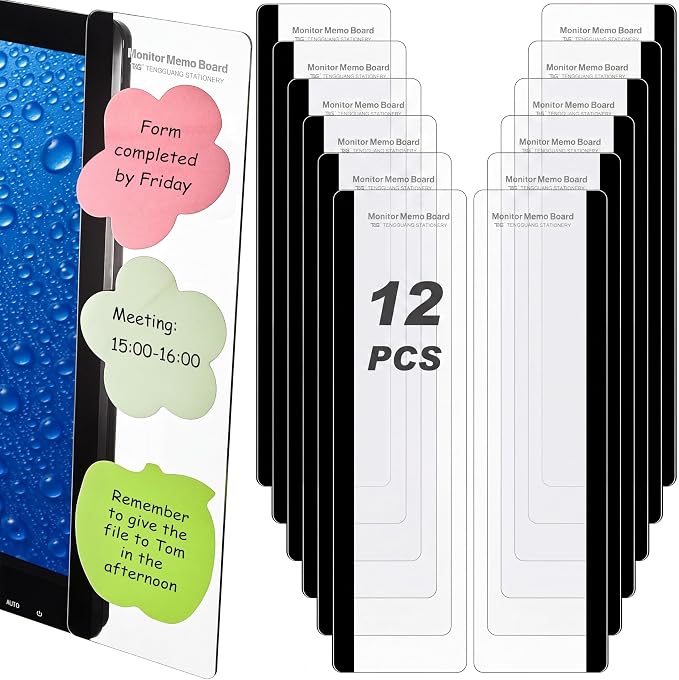 Zonon 12 Pieces Monitor Memo Board, Memo Boards for Computers Transparent Acrylic Monitor Side Panel Office Desk Accessories Desktop Computer Sticky Note Holder for Office Home Work Desk