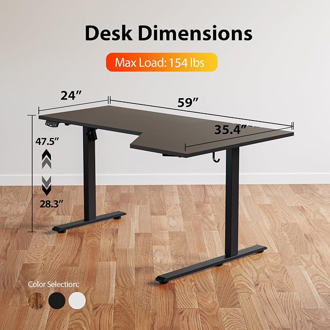 Agilestic Electric Standing Desk, Height Adjustable Desk, 59 x 35 Inch Sit Stand up for Work Office Home, L Shaped Ergonomic Rising Computer Table with Memory Preset, Black