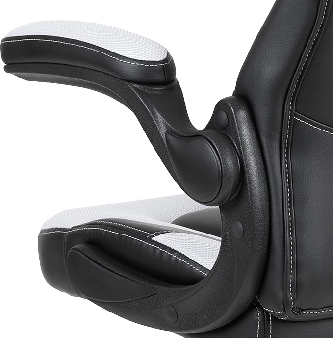 Flash Furniture X10 High-Back LeatherSoft Racing Style Gaming Chair with Flip-Up Arms, Ergonomic Padded Swivel Computer Chair, White/Black