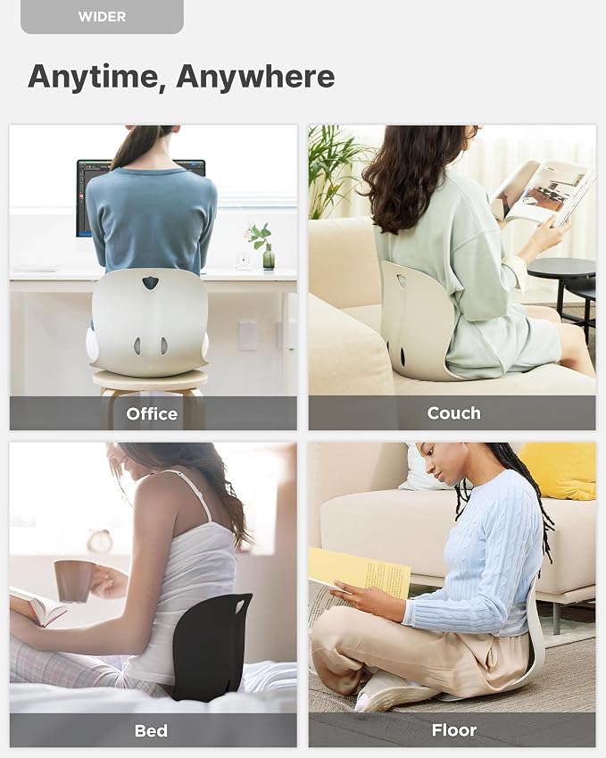 curble Wider 2 Pack – Ergonomic Desk Chair Seat Cushion, Everyday Passive Posture Trainer for Work from Home, Office & Car, Breathable Lumbar Support (Grey)
