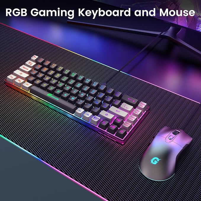 GEODMAER 65% Gaming Keyboard and Mouse Combo, RGB Backlit Keyboard + 7200 DPI Gaming Mouse, Ultra-Compact Anti-Ghosting Wired Keyboard and Mouse for PC Laptop Gamer