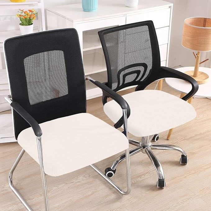 Smiry Stretch Jacquard Office Computer Chair Seat Covers, Removable Washable Anti-dust Desk Chair Seat Cushion Protectors - Ivory