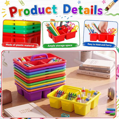 WILLBOND 12 Pcs Classroom Caddy with Handle Bulk Plastic Storage Caddy Organizer with 5 Compartment Portable Storage Bin for Pencil, Pen, Crayon, Marker, Home, Office, School Supply(Multicolor)