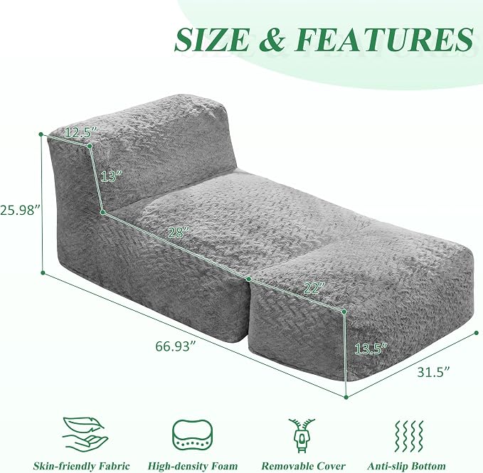 Hobestluk Giant Memory Foam Bean Bag Chairs for Adults (Light Grey,Large) | Soft Fabric,Ergonomic Back Support,Lightweight,Easy Clean,No Assembly,Wear-resisting,For Livingroom Guest room,Well-looking