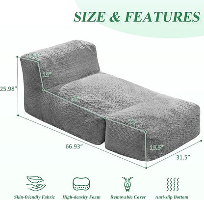 Hobestluk Giant Memory Foam Bean Bag Chairs for Adults (Light Grey,Large) | Soft Fabric,Ergonomic Back Support,Lightweight,Easy Clean,No Assembly,Wear-resisting,For Livingroom Guest room,Well-looking