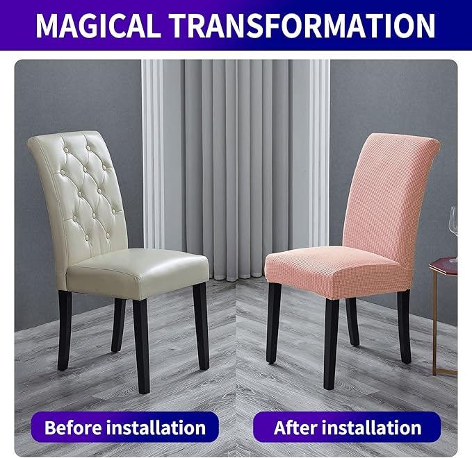 Stretch Chair Covers for Dining Room Set of 4, Removable Washable Dining Room Chair Covers, Dining Chair Slipcovers Seat Protector, Great for Home Decor and Banquet (Dusty Pink, 4 Pack)