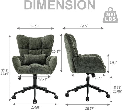 Home Office Desk Chair, Modern Tufted Chenille Vanity Chair, Adjustable Upholstered Swivel Computer Chairs for Bedroom, Living Room，Green