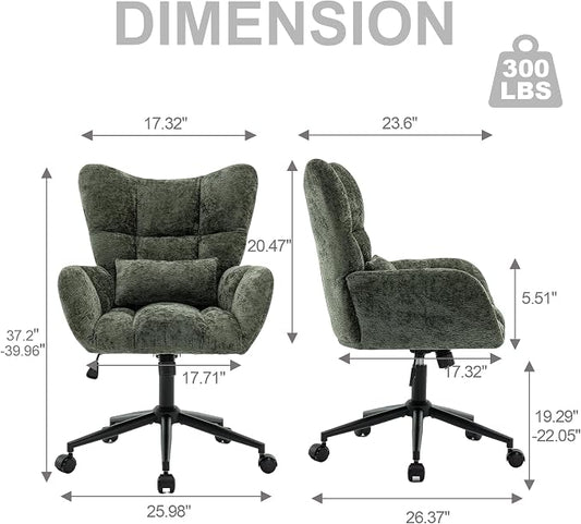 Home Office Desk Chair, Modern Tufted Chenille Vanity Chair, Adjustable Upholstered Swivel Computer Chairs for Bedroom, Living Room，Green