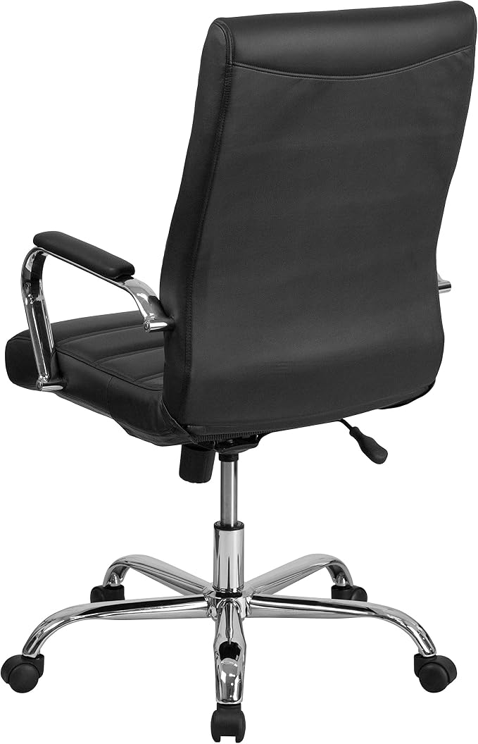 EMMA + OLIVER Faux Leather High-Back Swivel Home Office Desk Chair with Wheels, Padded Seat, and Armrests, Adjustable Height Multipurpose Office Chair, Black/Chrome