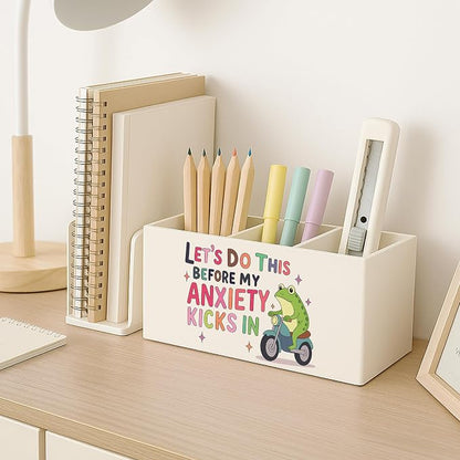 Funny Frog Mental Health Pen Pencil Holder for Desk, Therapy Office Decor, Let's Do This before My Anxiety Kicks in Pencil Holder for Desk Decor, School Counselor Office Must Haves