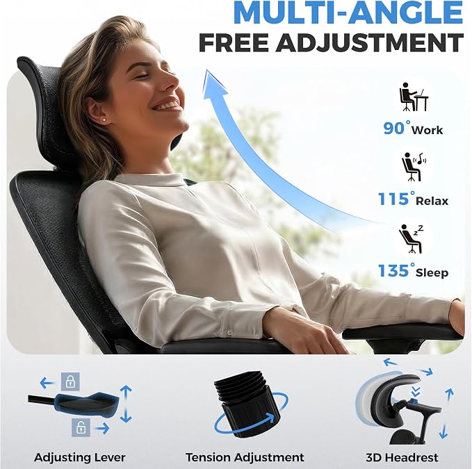 Ergonomic Office Chair, High Back Mesh Desk Chairs Comfy with Adjustable Lumbar Support, Home Computer Gaming Chair with 3D Headrest for Long Hours, 8 Pack